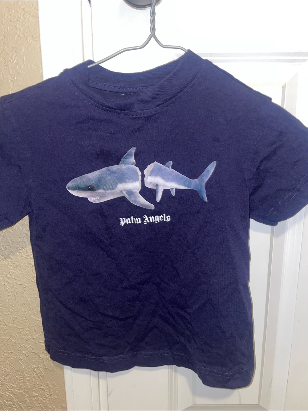 Palm Angels Navy Blue Shark Print Tee
